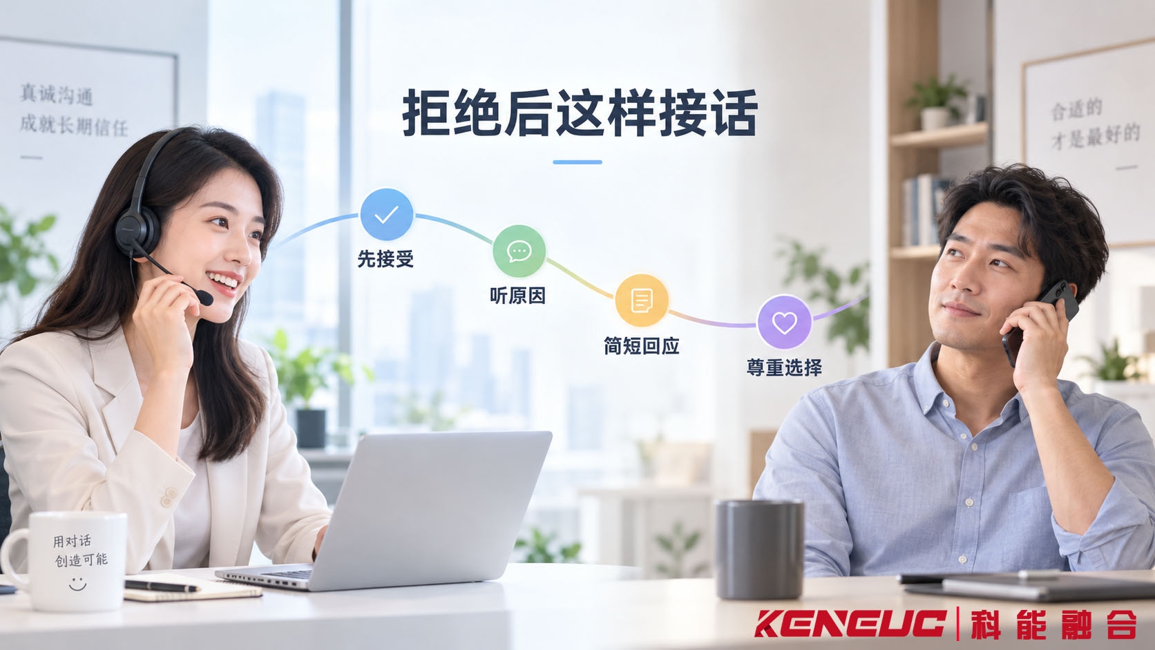 电话销售中客户表示没兴趣后的真实对话示例，展示销售人员倾听、回应和尊重客户选择的沟通过程